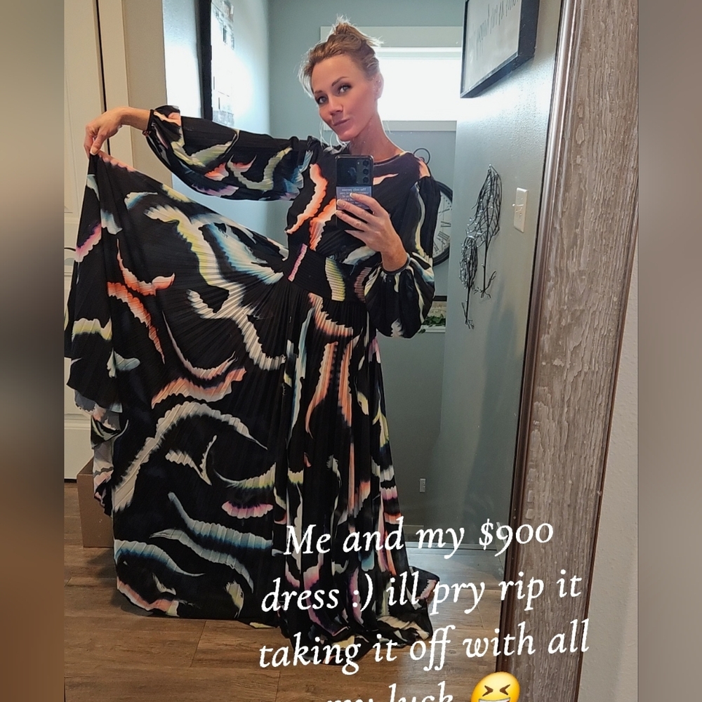 A.L.C. Leah Abstract Print Maxi Dress Size 0 Black Multicolor Long Sleeve $895 - Picture 9 of 16